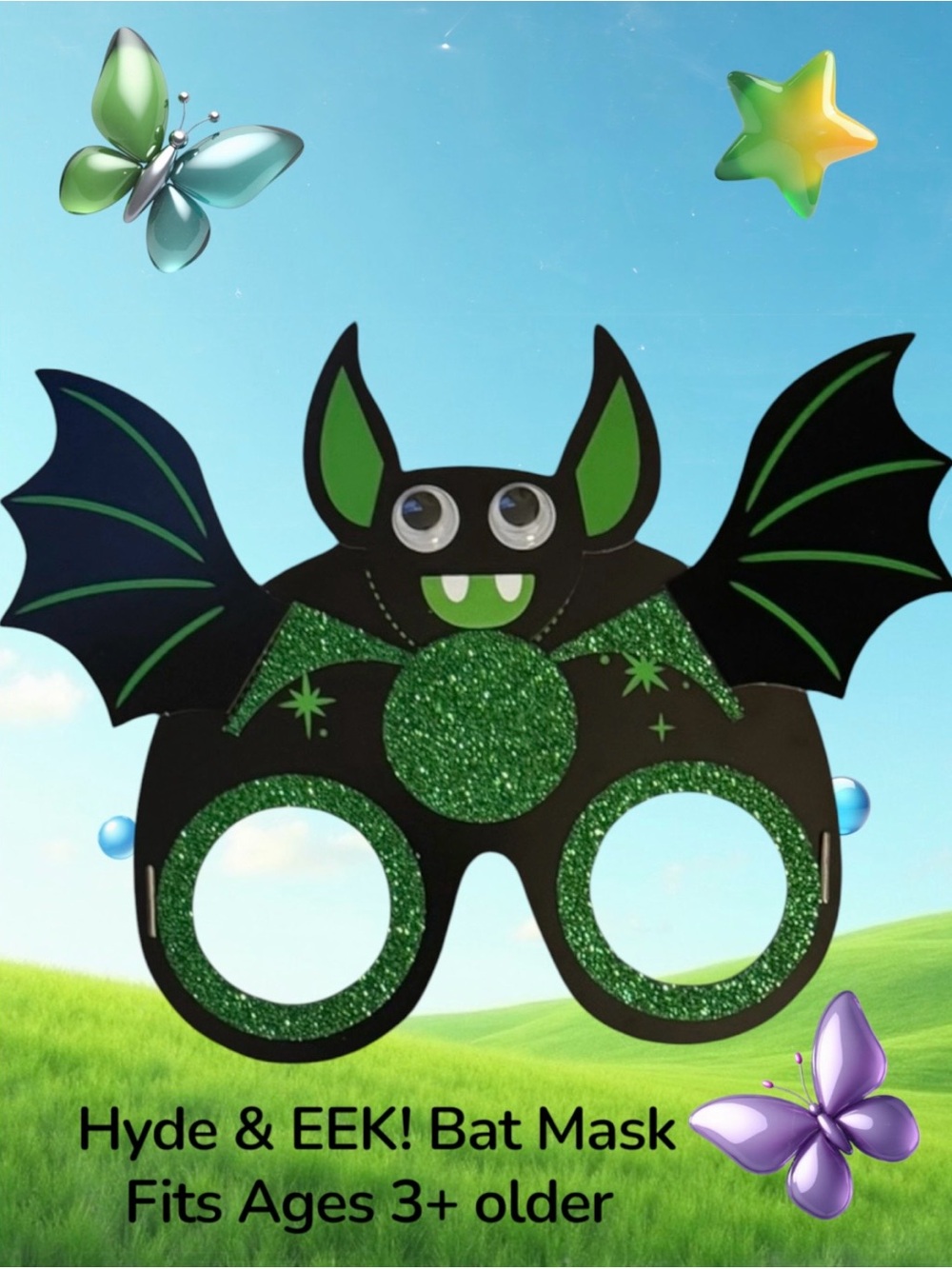 $2 Add-on | Halloween Hyde & EEK! Kids Green Glitter Bat Mask